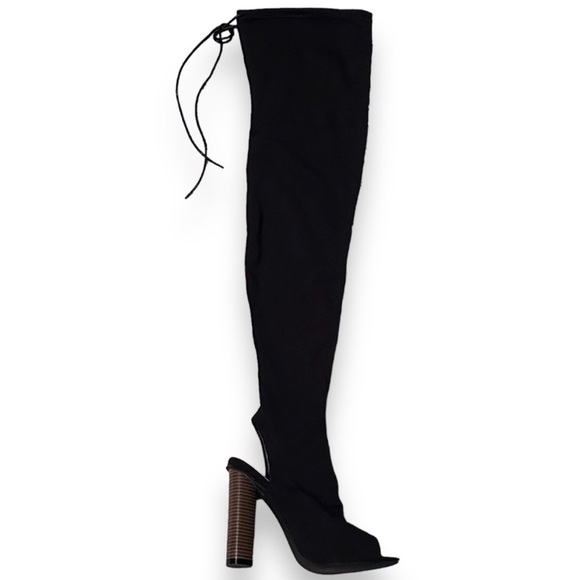 Peeptoe Heeled Boots Public Desire Stella Over the Knee Sock Fit Black Size 7 - Picture 4 of 16